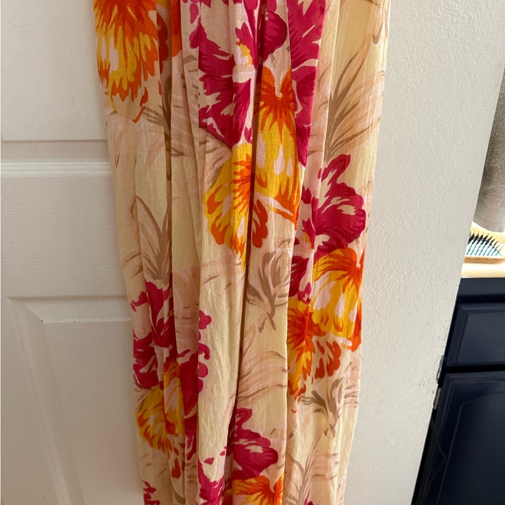 Cream Floral Maxi Dress with Pink & Yellow Blooms - Picture 3 of 6